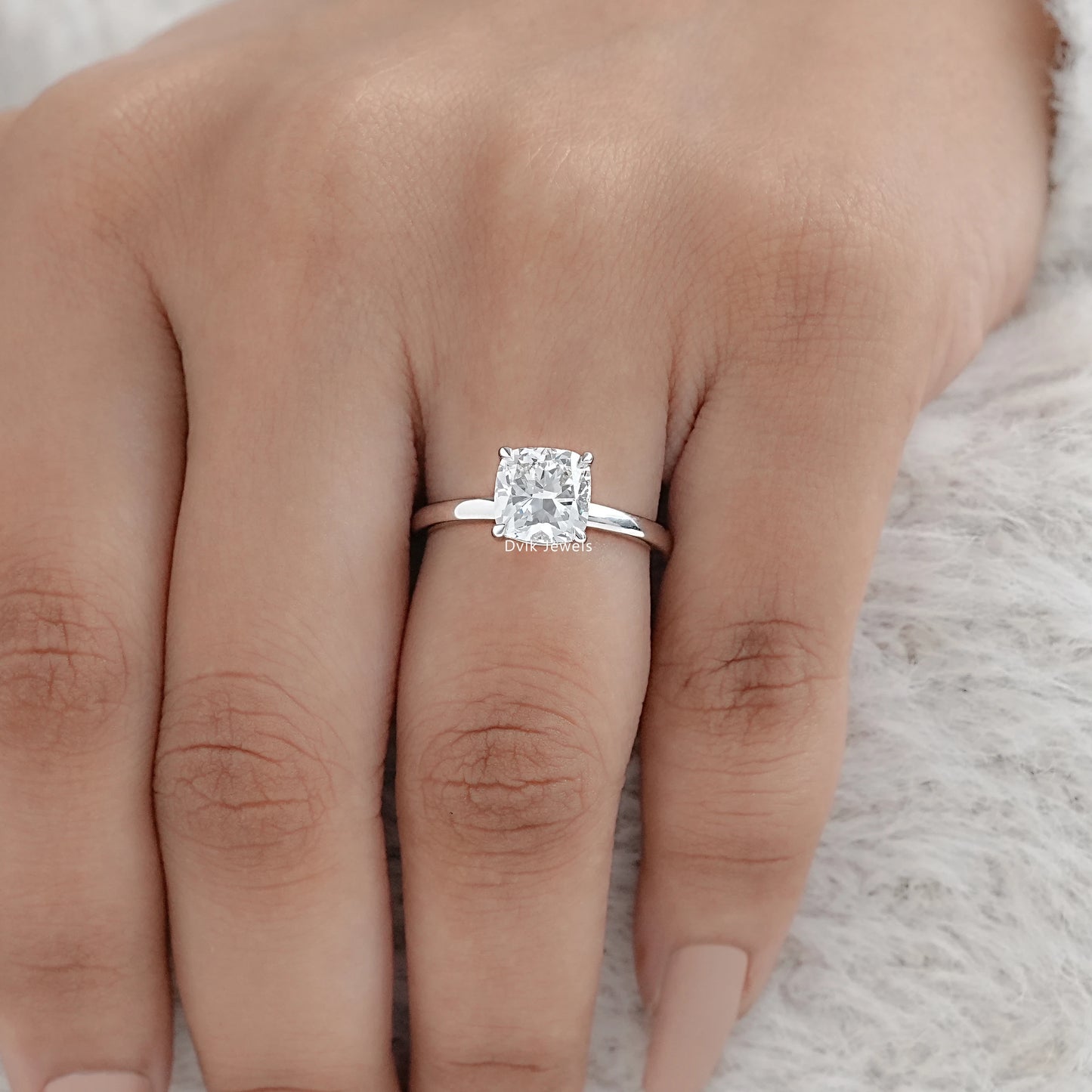 Square Cushion Cut Solitaire Lab Diamond Ring
