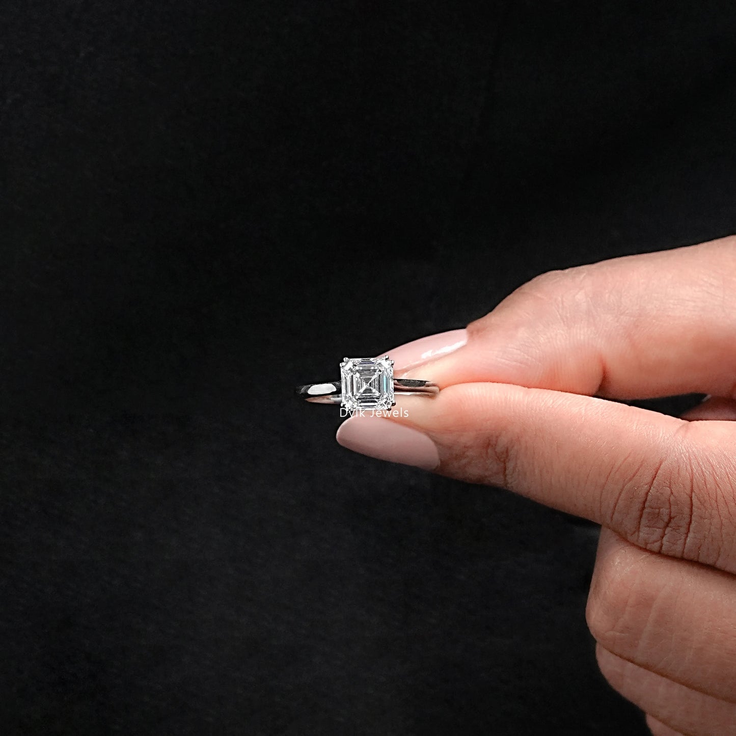 Lab Grown Square Emerald Cut Solitaire Ring