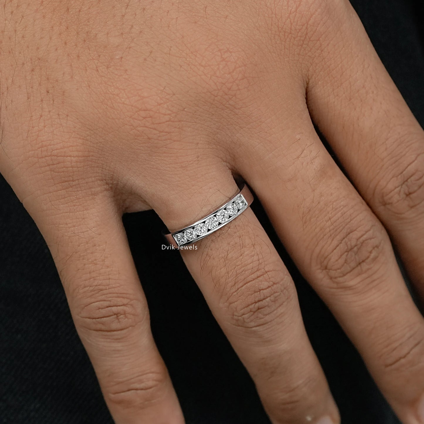 Seven Stone Round Diamond Channel Set Men's Band