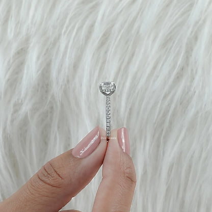 Asscher Cut Lab Diamond Accent Ring with Pave Band