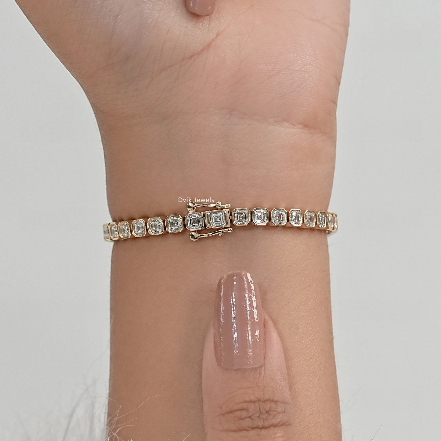 Asscher Cut Lab Diamond Bezel Set Tennis Bracelet Bracelet