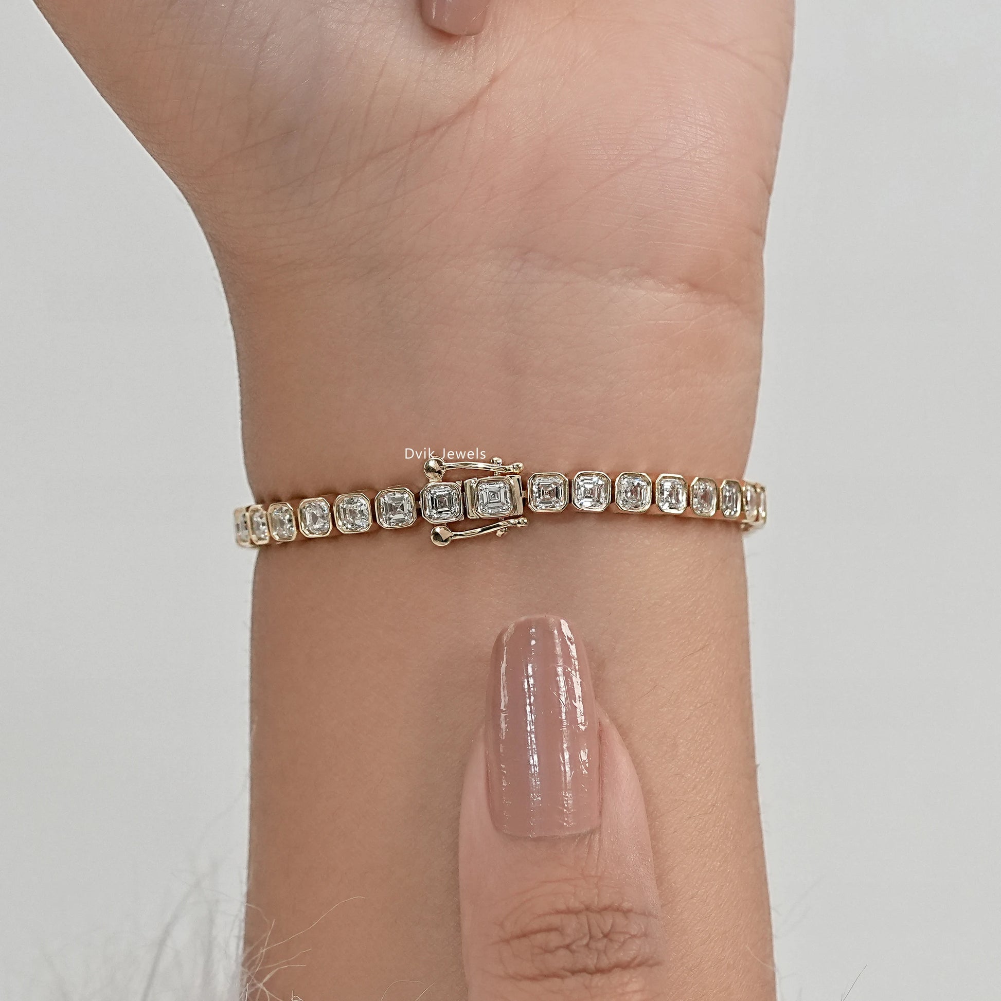 Asscher Cut Lab Diamond Bezel Set Tennis Bracelet Bracelet