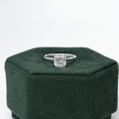 Lab Grown Square Emerald Cut Solitaire Ring