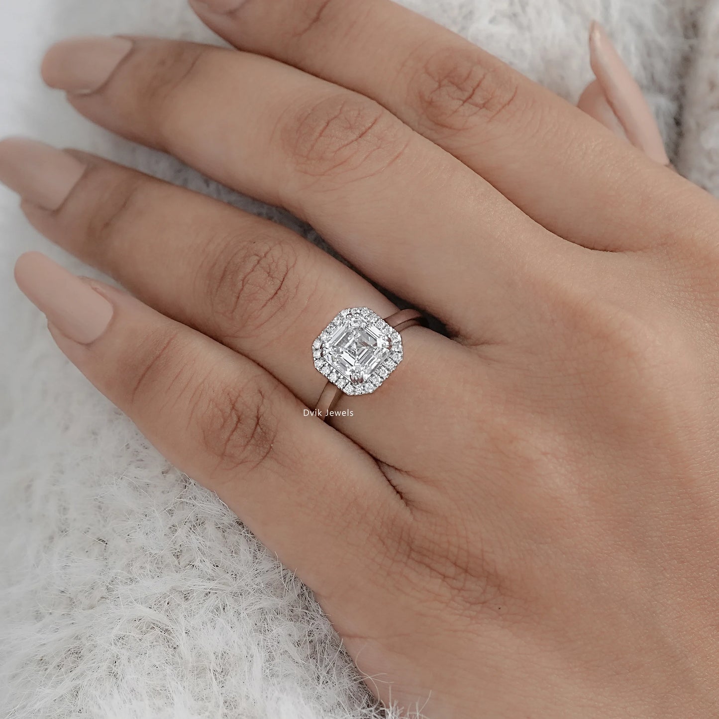 Asscher Cut Halo Diamond Engagement Ring