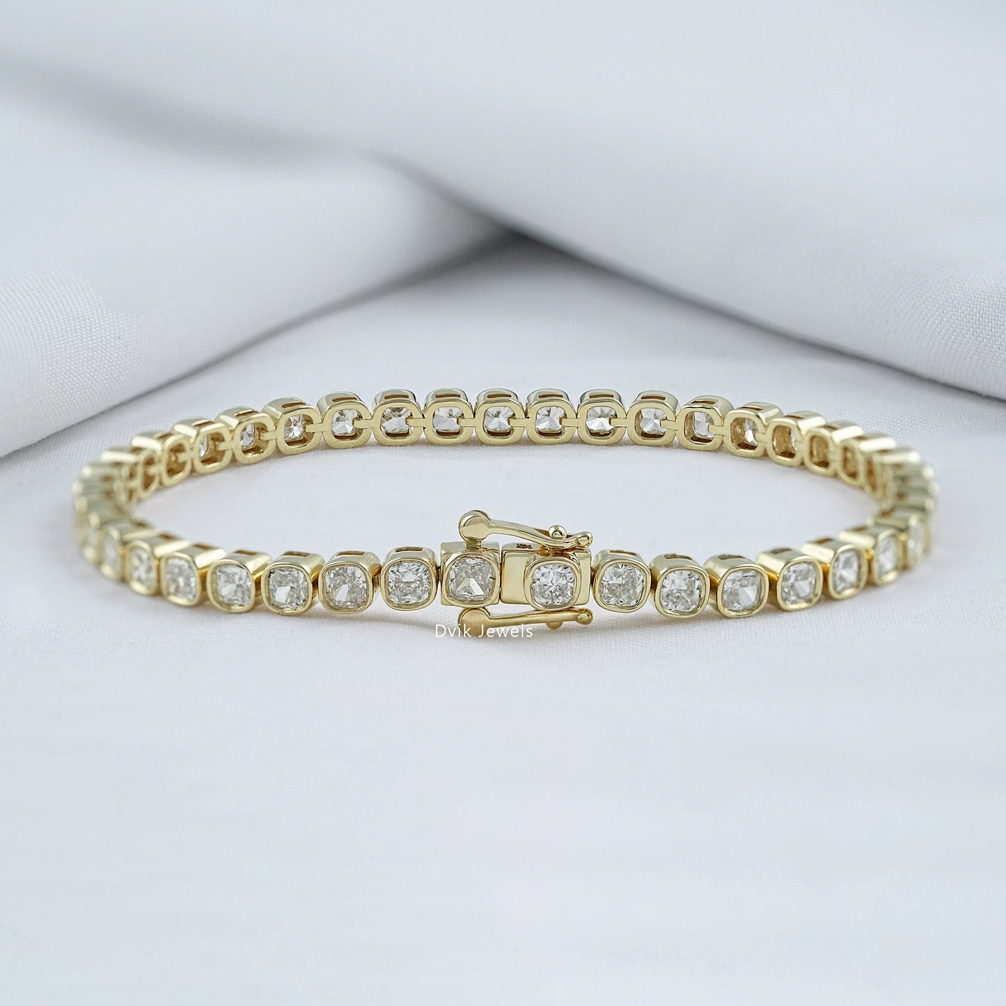 Bezel Set Cushion Cut Lab Diamond Tennis Bracelet