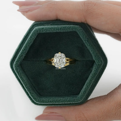 Multi Band Old Mine Cushion Cut Solitaire Ring with Lab Grown Diamond featuring EF-VS clarity in box view
