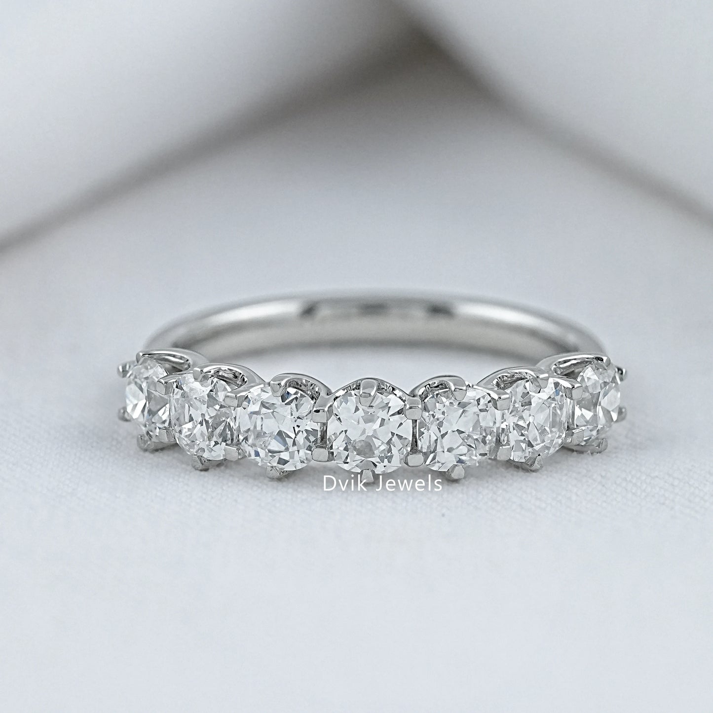 Old Mine Square Cushion Cut Seven Stone Lab Diamond Ring