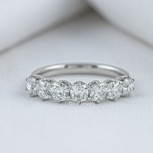 Old Mine Square Cushion Cut Seven Stone Lab Diamond Ring