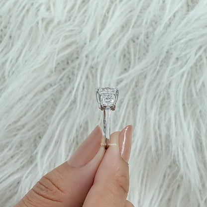 Cushion Cut Lab Diamond Three Stone Engagement Ring