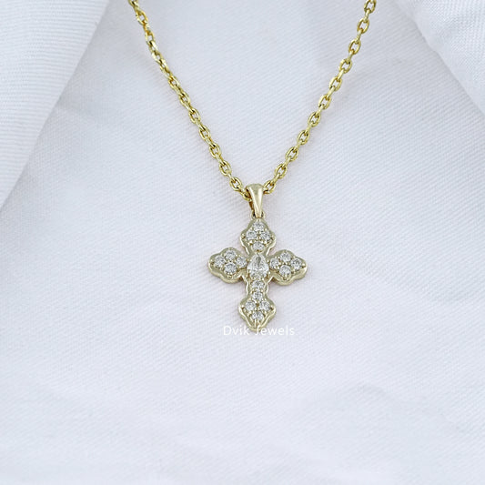 Round diamond cross pendant necklace crafted in high quality white gold