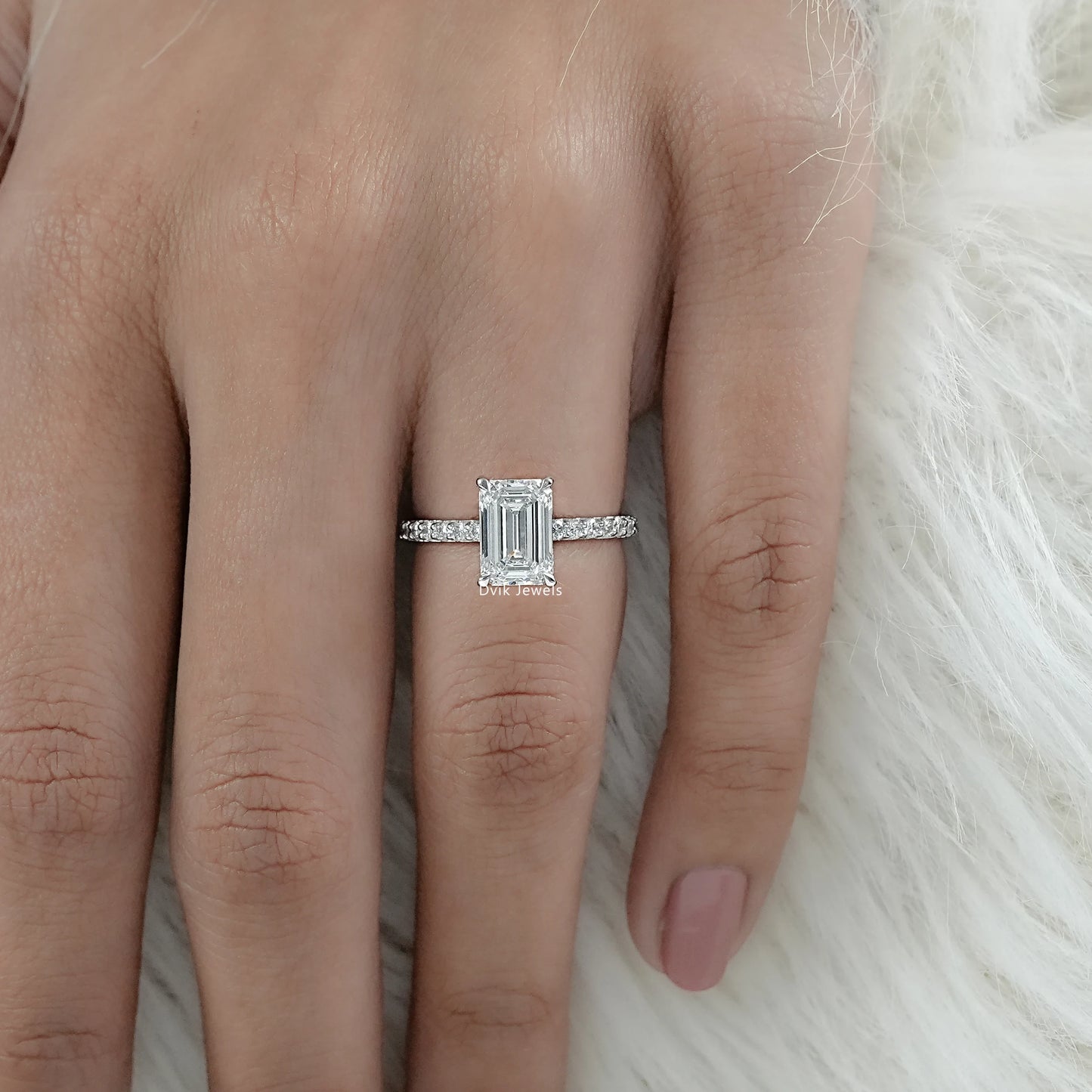 Emerald Cut Lab Diamond Hidden Halo Solitaire Accent Ring
