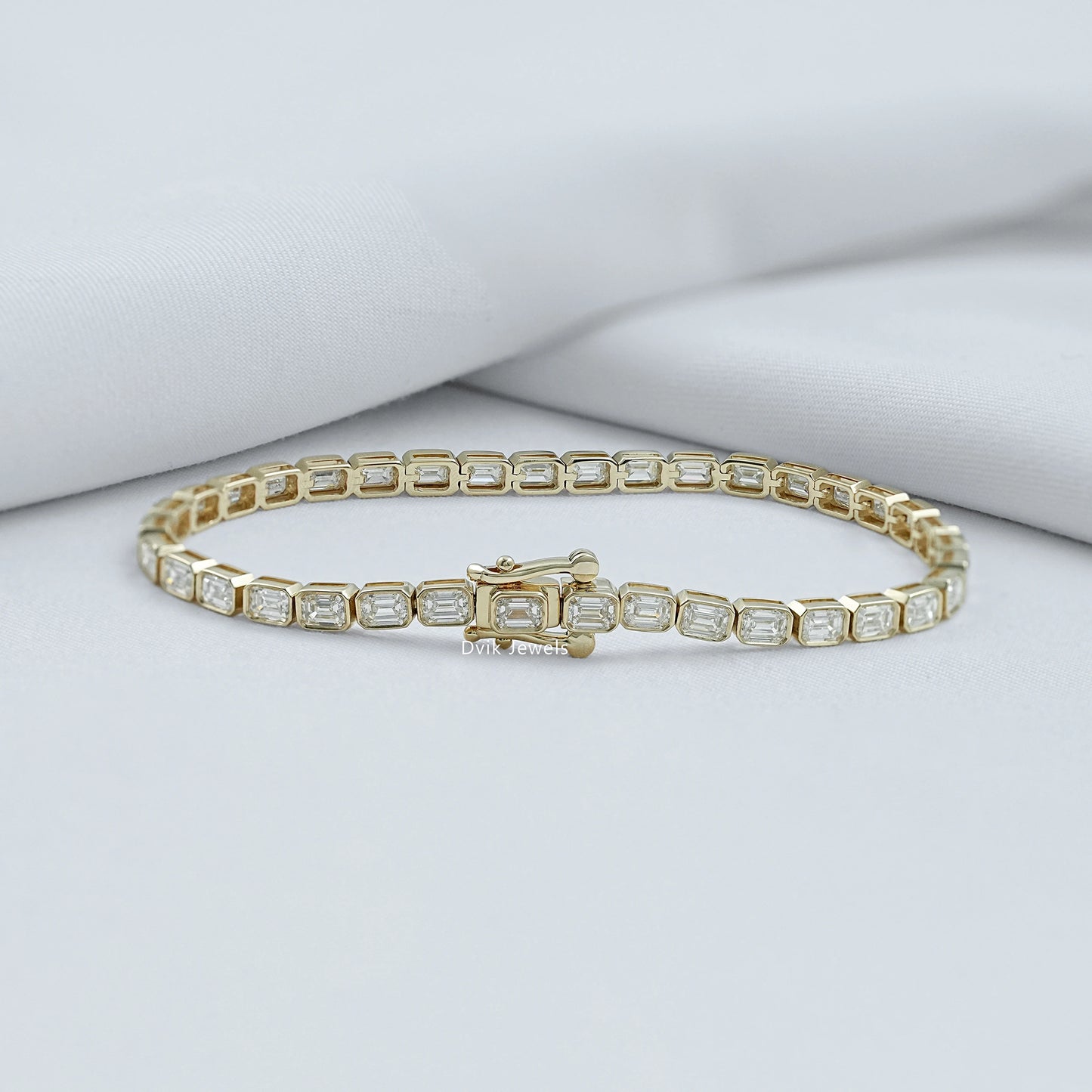 Emerald Cut Lab Diamond Bezel Set Tennis Bracelet Bracelet