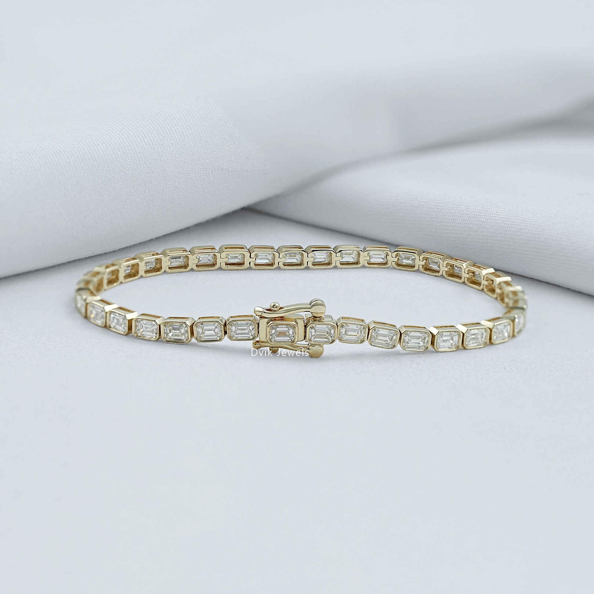 Emerald Cut Lab Diamond Bezel Set Tennis Bracelet Bracelet
