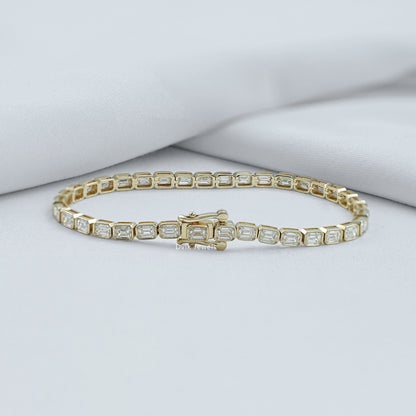 Emerald Cut Lab Diamond Bezel Set Tennis Bracelet Bracelet