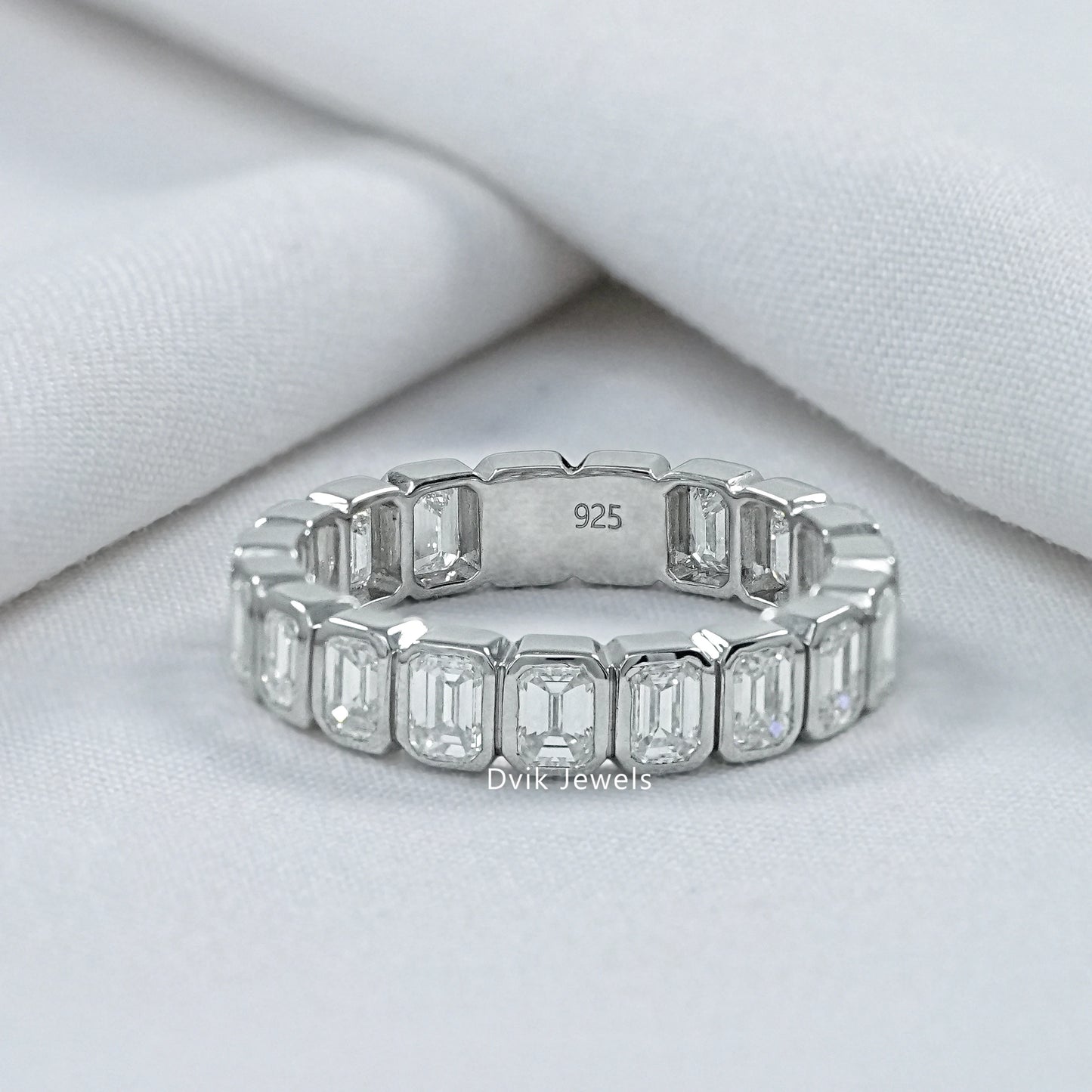 Emerald Cut Diamond Bezel Set Eternity Band