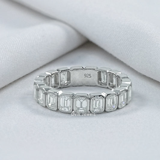 Emerald Cut Diamond Bezel Set Eternity Band