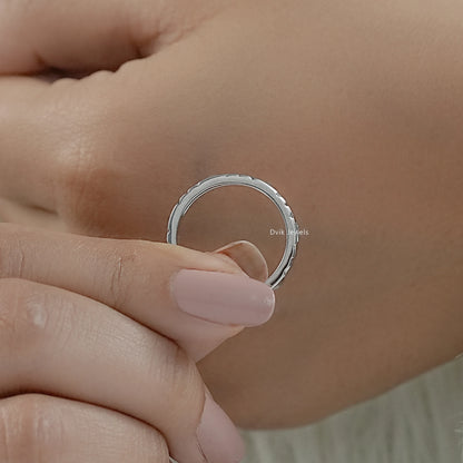 Engraved Wedding Band with Round Cut Diamond