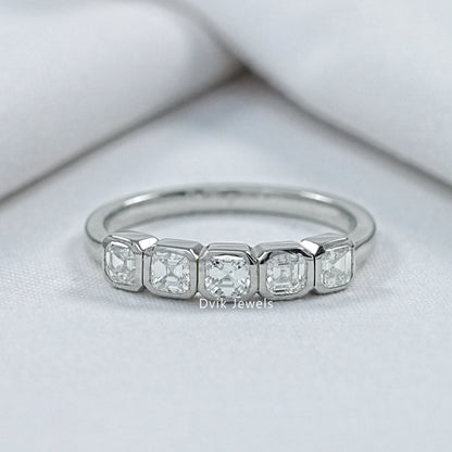 Asscher Cut Bezel Set Five Stone Diamond Ring