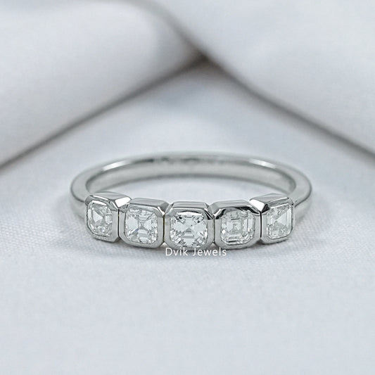Asscher Cut Bezel Set Five Stone Diamond Ring