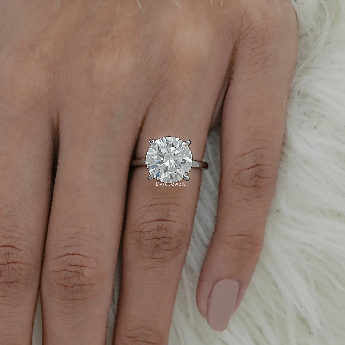 Round Cut Lab Diamond Four Prong Solitaire Ring