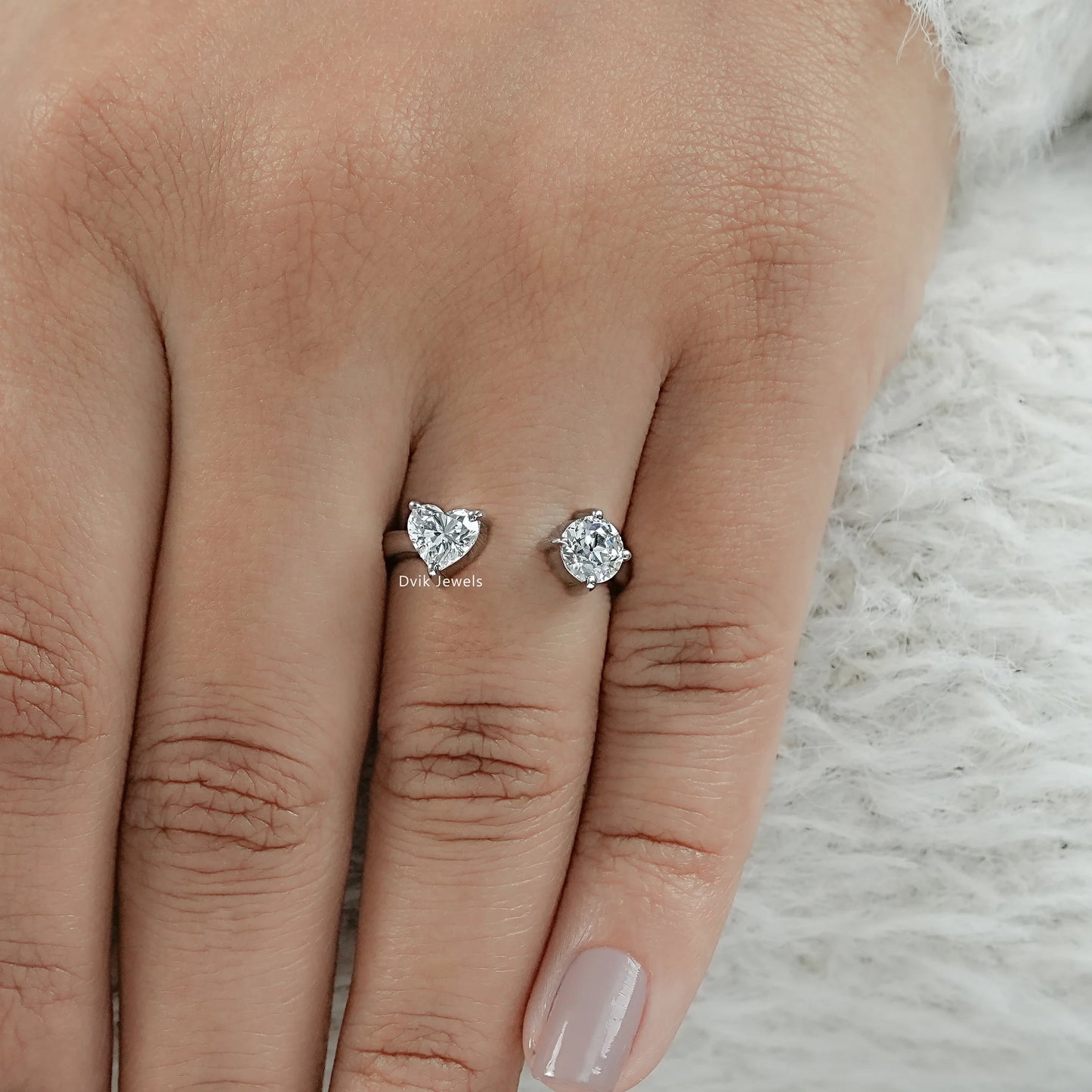 Heart and Round Cut Lab Diamond Toi Moi Engagement Ring