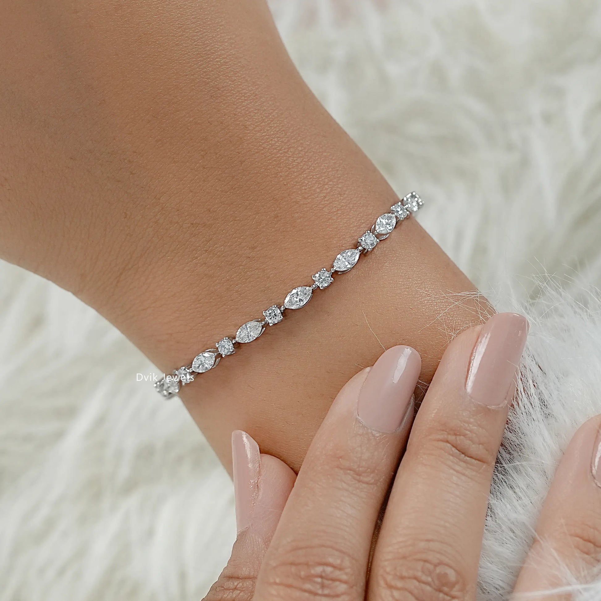 Marquise And Round Cut Lab Diamond Tennis Bracelet Bracelet