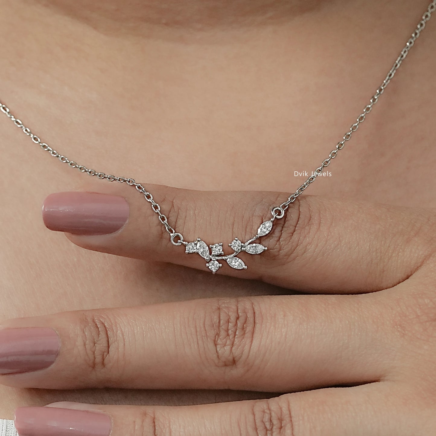 Marquise Cut Minimalist Leaf Diamond Pendant