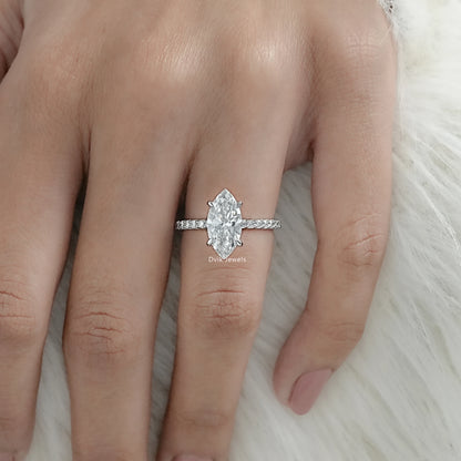 Marquise Cut Lab Diamond Engagement Ring with Pave Band