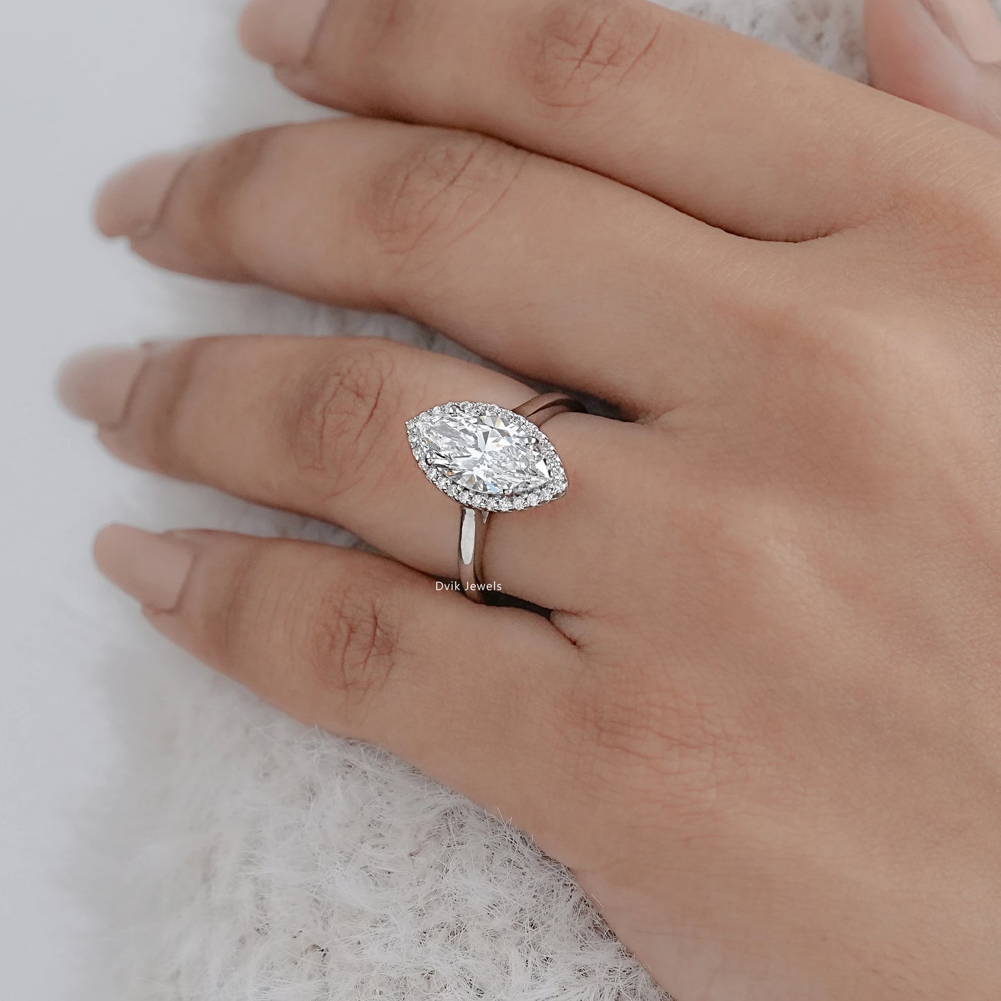 Classic Marquise Cut Halo Diamond Engagement Ring