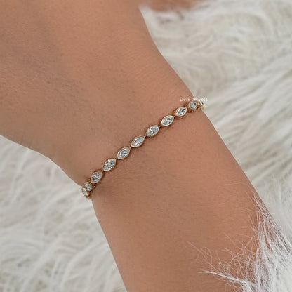 Marquise Cut Lab Diamond Bezel Set Tennis Bracelet Bracelet