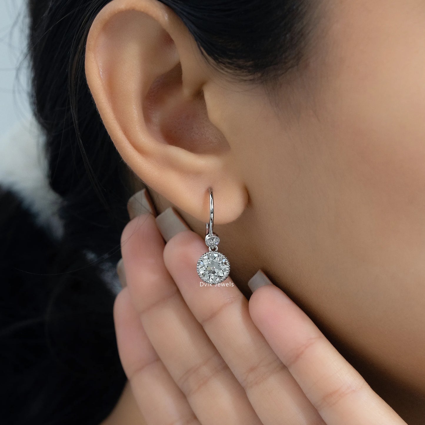 Old European Round Cut Diamond Milgrain Drop Earrings Earrings