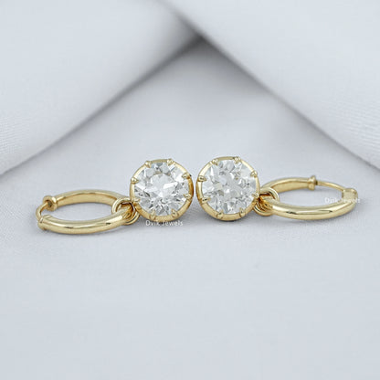 OEC Round Cut Lab Diamond Dangle Drop Earrings