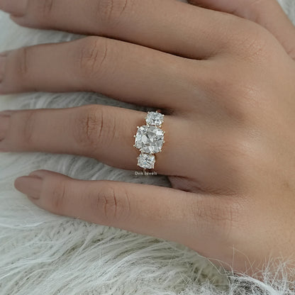 Old mine cushion cut engagement ring featuring a high quality lab diamond