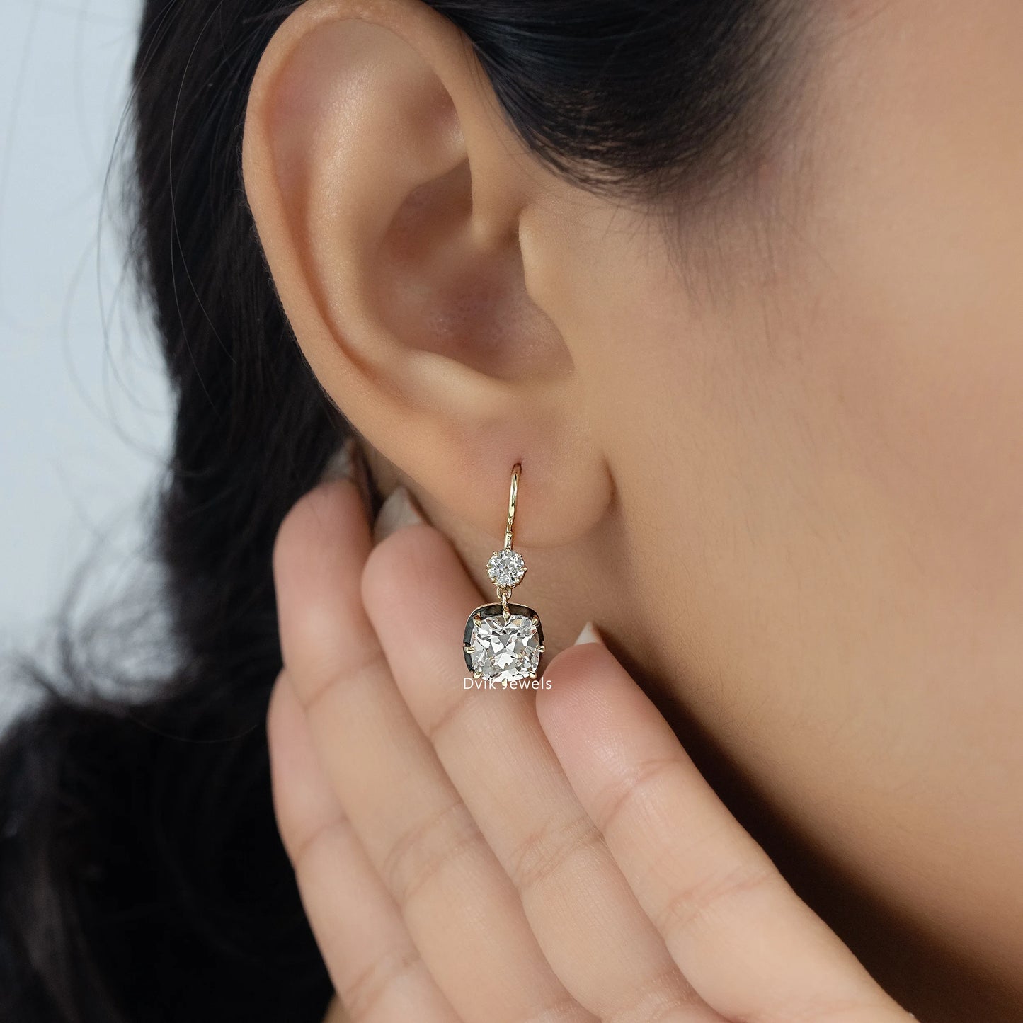 Square Old Mine Cushion Cut Diamond Drop Earrings Earrings