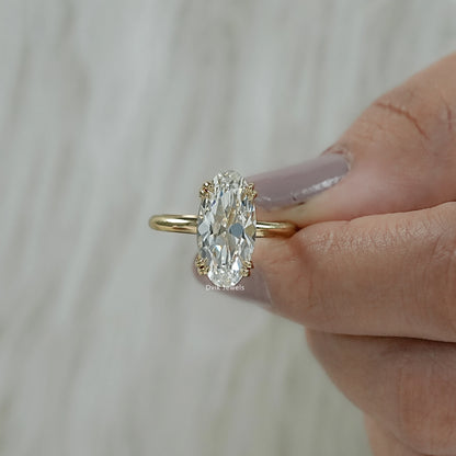 Two Prong Set Old Mine Moval Cut Lab Diamond Solitaire Ring