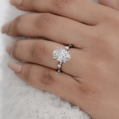 Oval Cut Side Diamond Accent Engagement Ring
