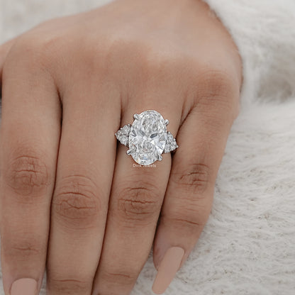 Oval Shape Lab Diamond  Accent  Engagement  Ring