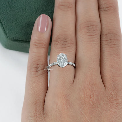 Oval Cut Lab Diamond Engagement Ring with Pave Band