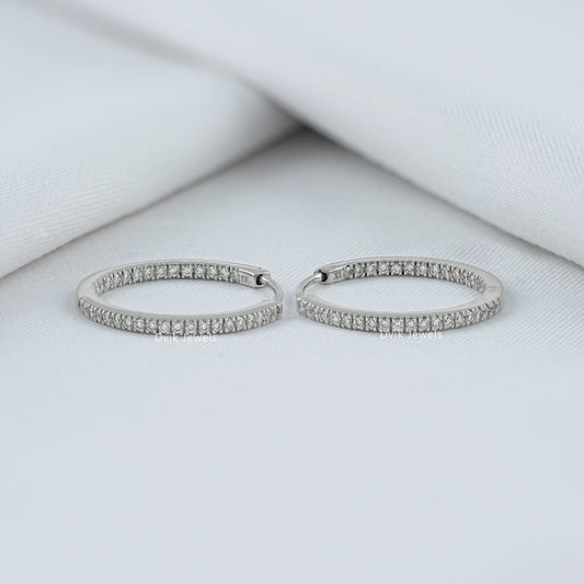Round Diamond In-Out Dainty Hoop Earrings