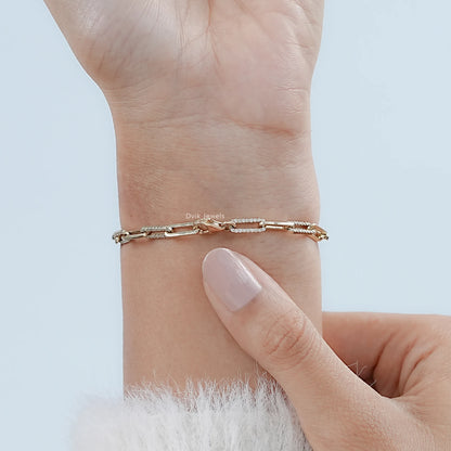 Round Cut Lab Diamond Paper Clip Link Bracelet