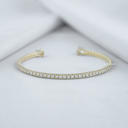 Pear And Round Cut Diamond Open Cuff Bracelet