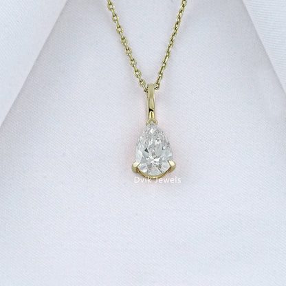 Dvik Jewels display lab grown pear cut solitaire diamond pendant in yellow gold