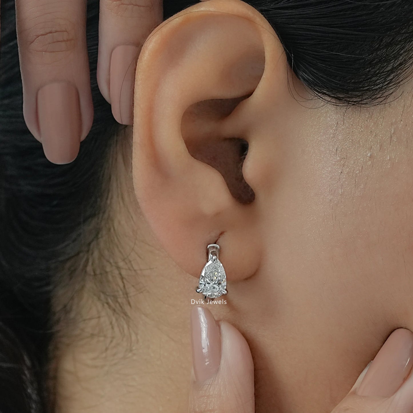 Pear Cut Lab Diamond Solitaire Hoop Earrings Earrings