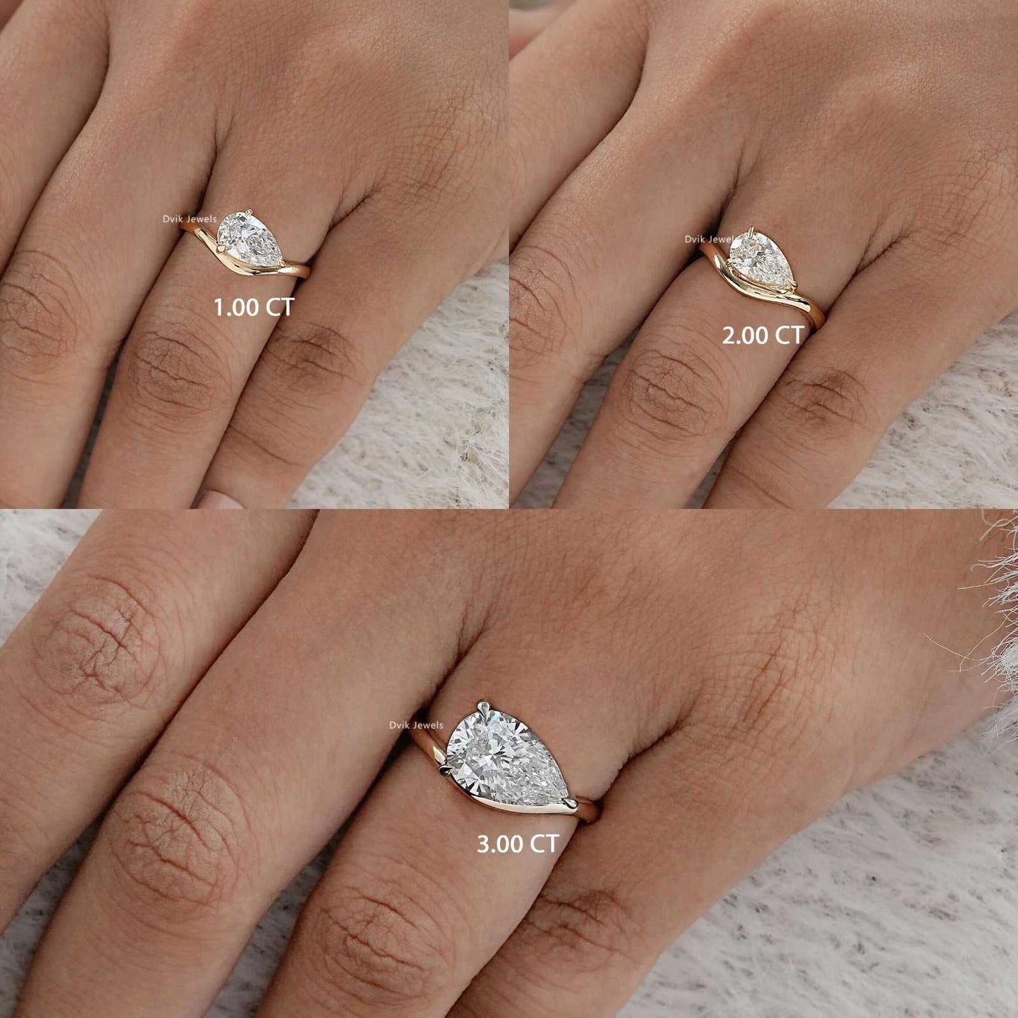 Pear Cut Lab Diamond Curved Solitaire Ring