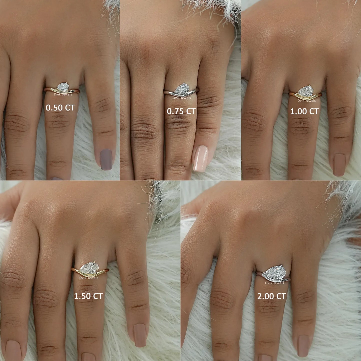 Pear Cut Lab Diamond Curved Solitaire Ring