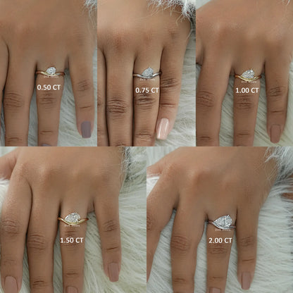 Pear Cut Lab Diamond Curved Solitaire Ring