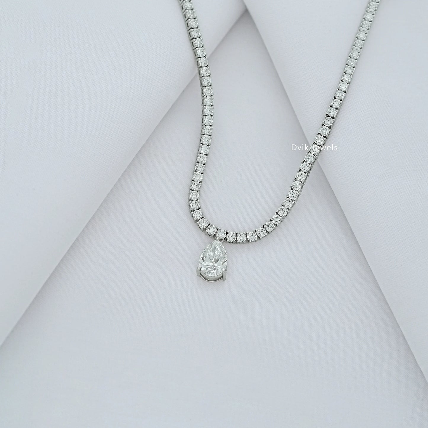 Pear and Round Cut Lab Diamond Tennis Necklace Necklace