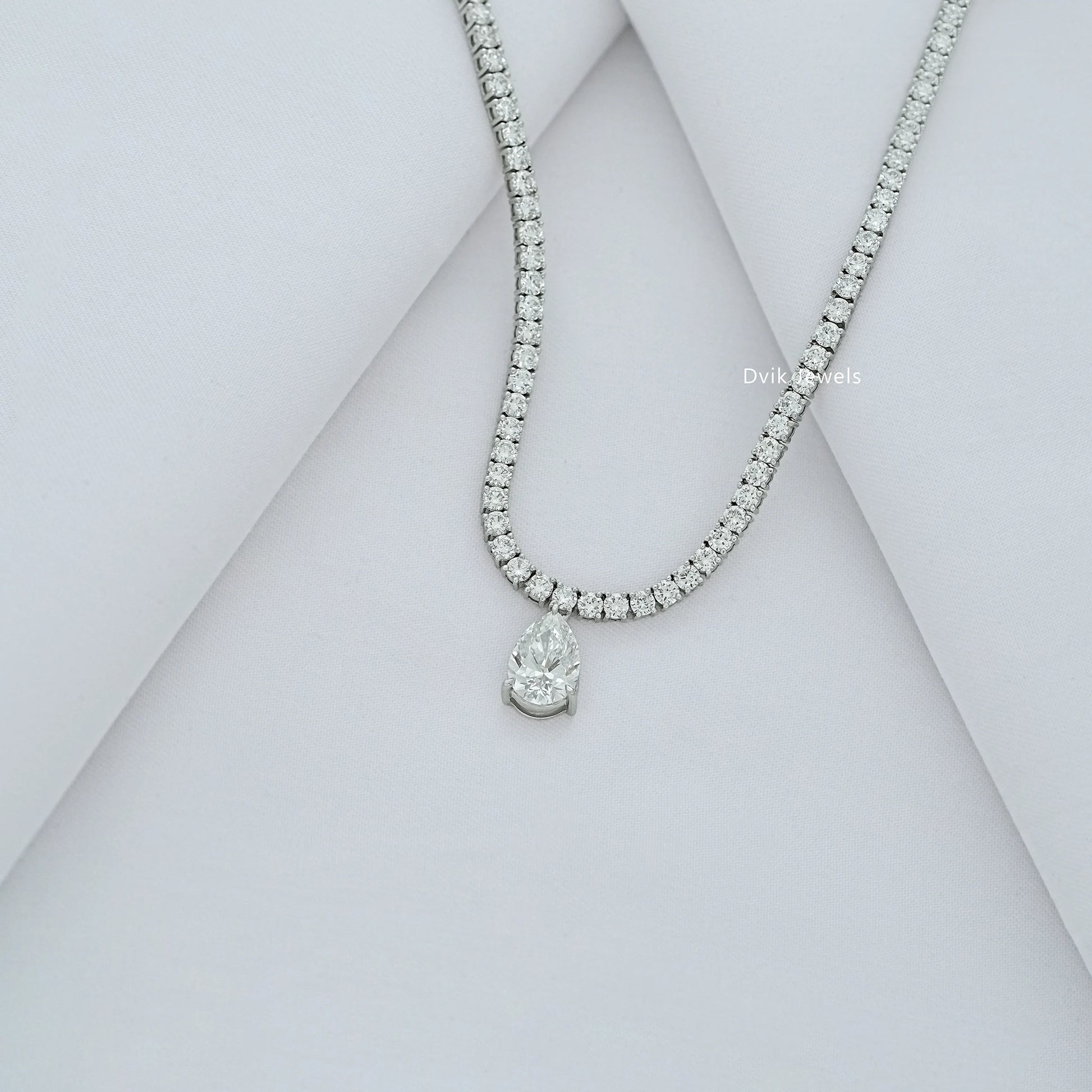 Pear and Round Cut Lab Diamond Tennis Necklace Necklace