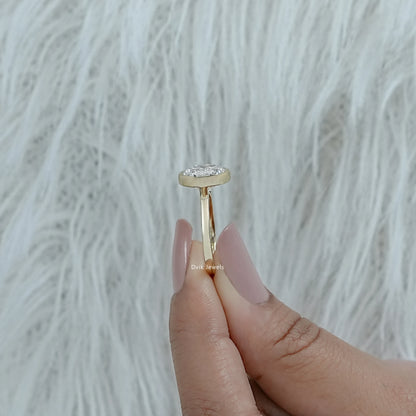 5 ct oval engagement ring yellow gold bezel set lab diamond profile