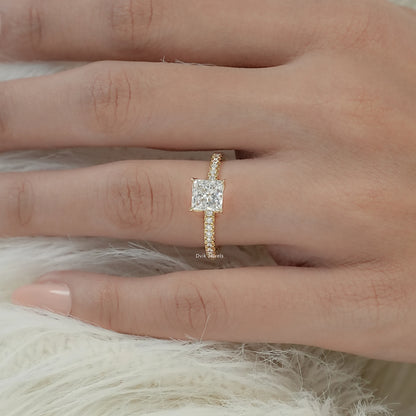 Princess Cut Lab Diamond Solitaire Accent Ring